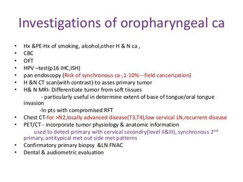 Oropharyngeal Cancer Case Presentationinvestigations And Management