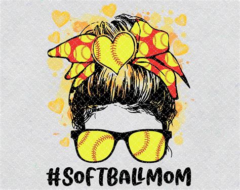 Softball Mom Messy Bun PNG Printable Softball Png Softball Etsy