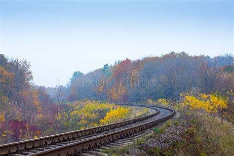 The Railway Track Among Colorful Trees In The Fall Stock Image Image