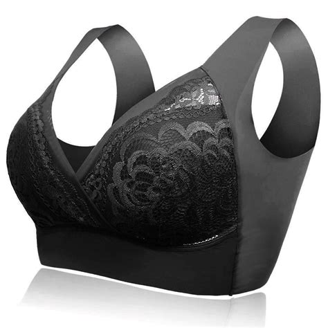 Deep Plunge Embroidered Full Cup Wireless Bras Black Deep Plunge