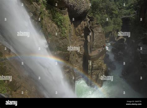 Rainbow Lighting Up The Stunning Paílón Del Diablo Waterfall Baños De