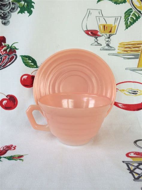 1950s Hazel Atlas Moderntone Pink Teacup And Saucer Mid Etsy Tea