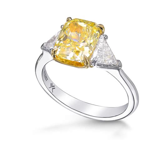 Fancy Intense Yellow Cushion 3 Stone Diamond Ring Sku 415267 331ct Tw