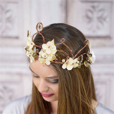 Rustic Gold Flower Crown Elven Headpiece Fantasy Headpiece Gold And