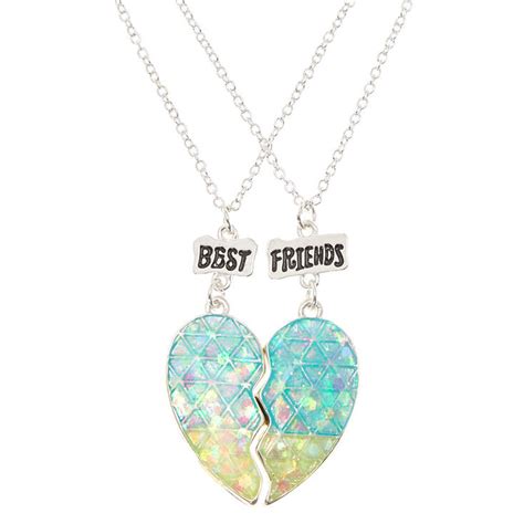 Best Friend Chevron Glitter Split Heart Necklaces Claire S Us