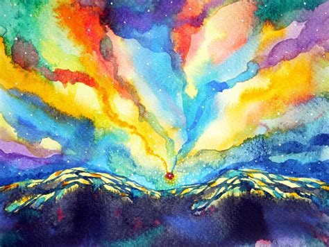 Art painting colorful paint blots. Abstract Mountain Sky Watercolor Painting Color Colorful ...