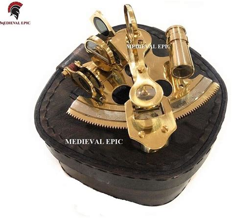 brass sextant nautical maritime astrolabe marine with leather case