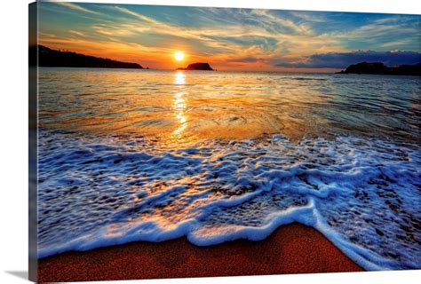 Colorful Seaside Beach Sunrise With Distant Mountains Bahamas Wall Art