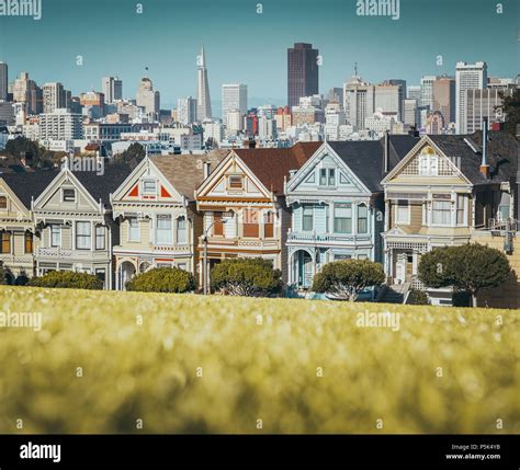 Classic Postcard View Of Famous Painted Ladies A Row Of Colorful
