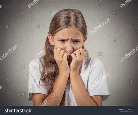 Scared Shy Closeup Portrait Nervous Anxious Stressed Teenager Girl