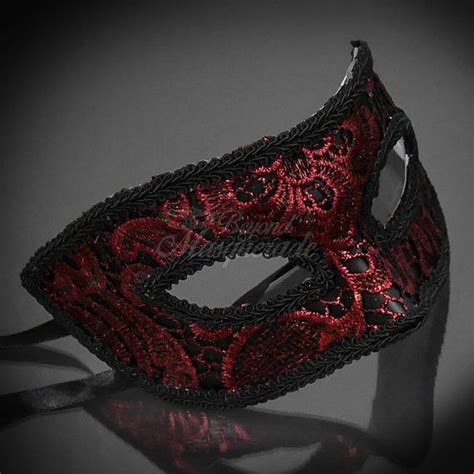 Mens Black Mask Red Macrame Lace Red And Black Masquerade