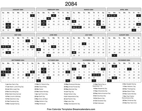 2084 Calendar