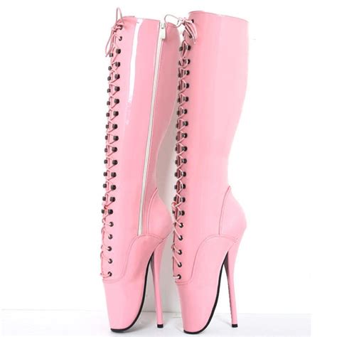 18cm 7 Women Spike High Heels Fetish Ballet Boots Lace Up Pink Man Sexy Bdsm Cosplay Shoes