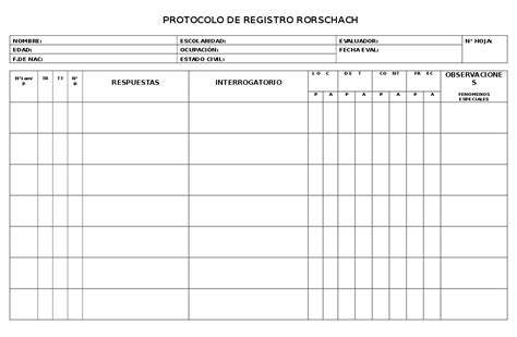 (DOC) Protocolo de registro y localización rorschach | Juan Bosco Sosa ...