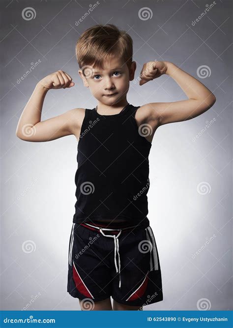 Child Funny Little Boysport Handsome Boy Showing His Hand Biceps