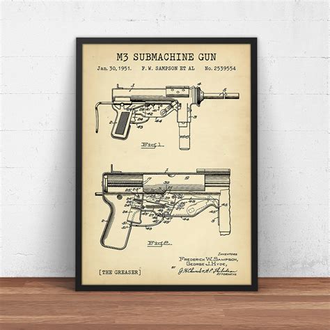 M3 Grease Gun Patent Print Digital Download M3a1 Blueprint Etsy