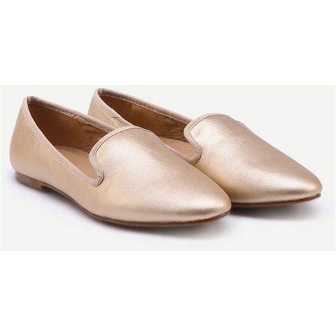 Sheinsheinside Suede Loafer Flats Gold 2345 All Liked On Polyvore