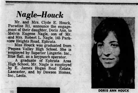 Doris Houck Melvin Nagle 1972 Engagement
