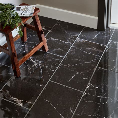 Marble Glossy Black Ceramic Floor Tiles Size 30 X 60 Inch Thickness