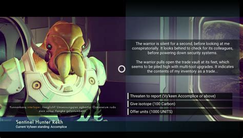 100 cactus flesh + 200 star blub (found in yellow systems). Vy'keen Optional Quests & Conversations | No Man's Sky