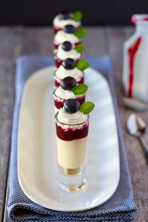 Find healthy, delicious dinner party recipes, from the food and nutrition experts at eatingwell. blueberry cheesecake shooters | Dinner party desserts