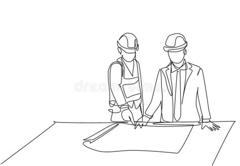One Single Line Drawing Of Young Architect Explaining Sketch