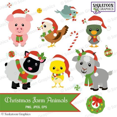 Christmas Farm Animals Clipart Instant Download File Etsy Christmas