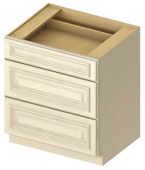 Depths called out with each cabinet are from the back of the cabinet to the front of the face frame and do not include the thickness of the door and drawer front. CW-3DB18 - 3 Drawer Base - 18 inch - Cambridge Antique White Base Cabinets Base Cabinets ...