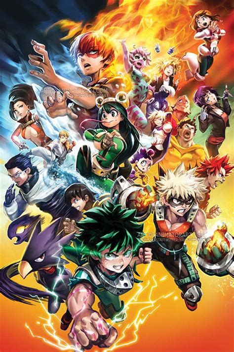 Hero Academy Class A Group Poster Print Wall Art Fanart Decor Anime Manga Digital Illustration