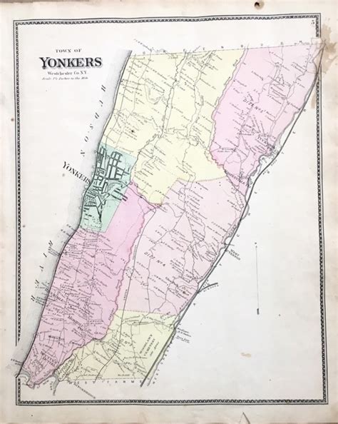 Yonkers Antique Map Original 1867 Hand Colored Map New York Etsy