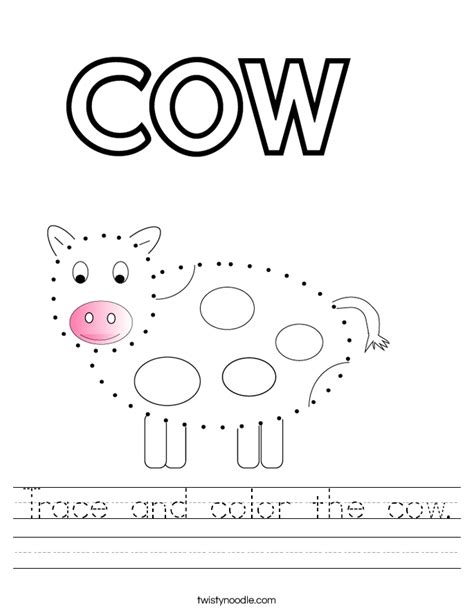 Trace And Color The Cow Worksheet Twisty Noodle