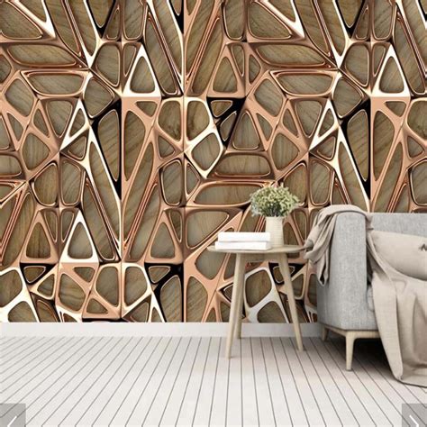 3d Abstract Geometric Wallpaper Murals Rose Gold Home Wall Mural Decals