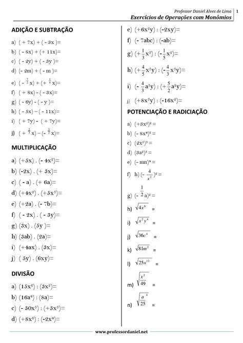 exercicios de matematica 9 ano potenciação e radiciação edupro