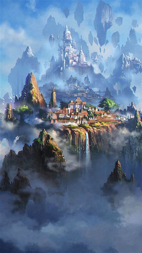 Cloud Town Fantasy Anime Illustration Art Iphone 8 Wallpapers Free Download