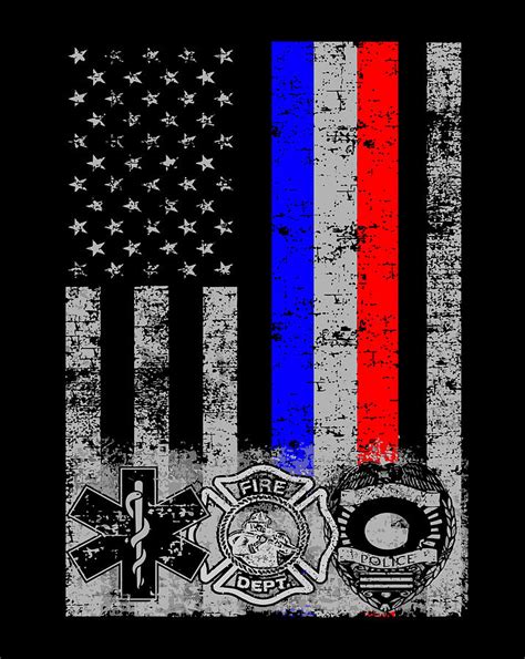Fireman Police Emt First Responder Flag Long Sleeve Digital Art By Mari