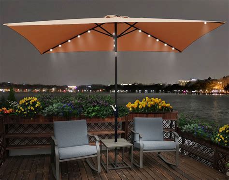 10 X 65t Rectangular Patio Solar Led Lighted Outdoor Market Umbrellas