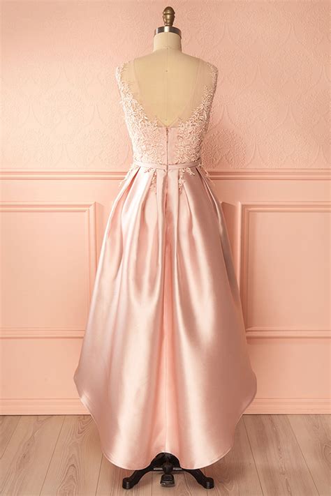 a line scoop high low pink satin homecoming dress with appliques on luulla