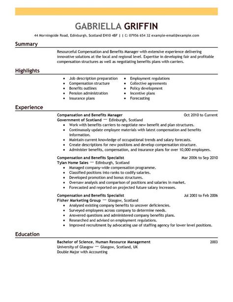 Professional Compensation And Benefits Manager Resume Examples