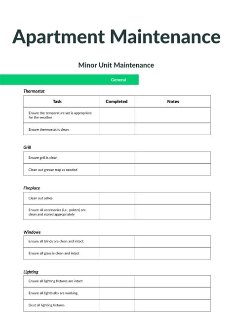 Apartment Maintenance Checklist Checklist