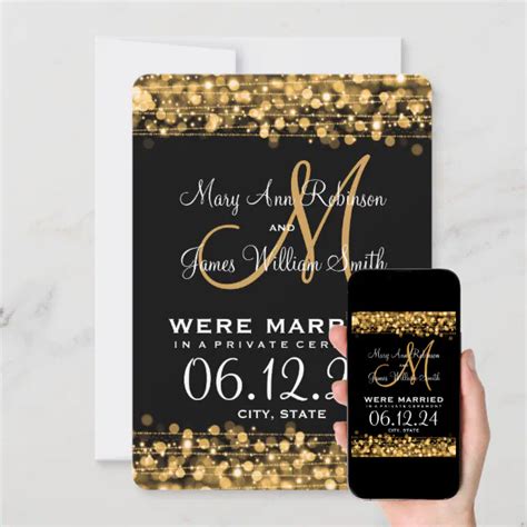 Elegant Marriage Elopement Sparkles Gold Announcement Zazzle