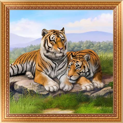 Diy D Two Tigers Diamond Embroidery Painting Cross Stitch Craft Home