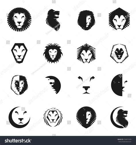 Brave Lion King Faces Emblems Elements Stock Vector Royalty Free