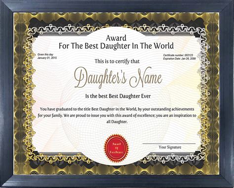 Buy Happy Tmart Personalized Best Daughter Award Certificate For