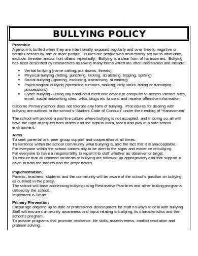 Free 10 Bullying Policy Samples In Ms Word Pdf