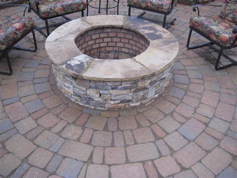 Stacked Stone Firepit With Flagstone Cap Like The Brick Work