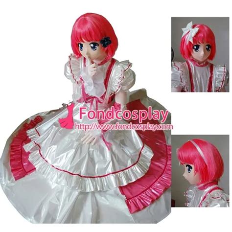 Free Shipping Lockable Sissy Maid Pvc Dress Vinyl Uniform Cosplay