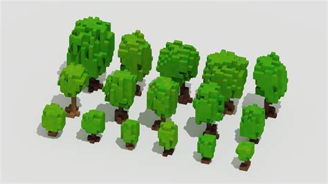 3d Asset Vr Ar Ready Voxel Trees Pack Cgtrader