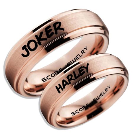 2 Piece Couple Set Joker And Harley Rings Cosplay Ring 14k Rose Gold