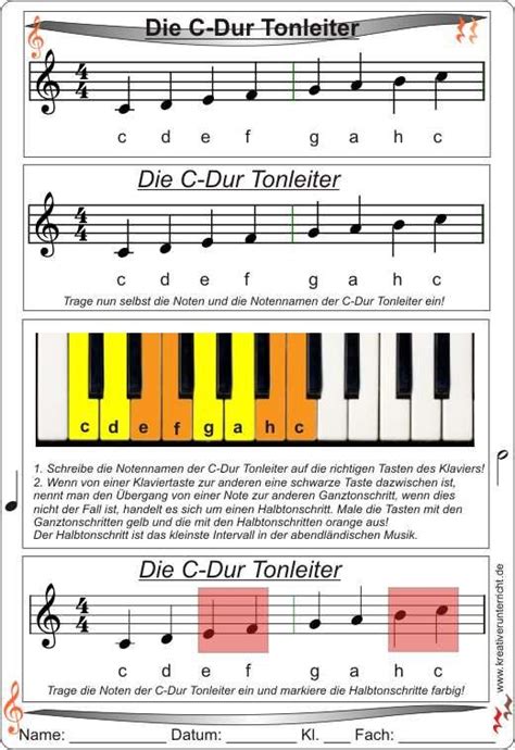 Ein elektronisches klavier (klavier, bei dem die angeschlagenen töne elektroakustisch erzeugt werden). Die C-Dur Tonleiter mit Halbtonschritten | Tonleiter, C ...