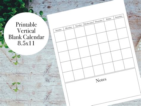 Printable Blank Calendar Vertical Calendar 85x11 Calendar Etsy